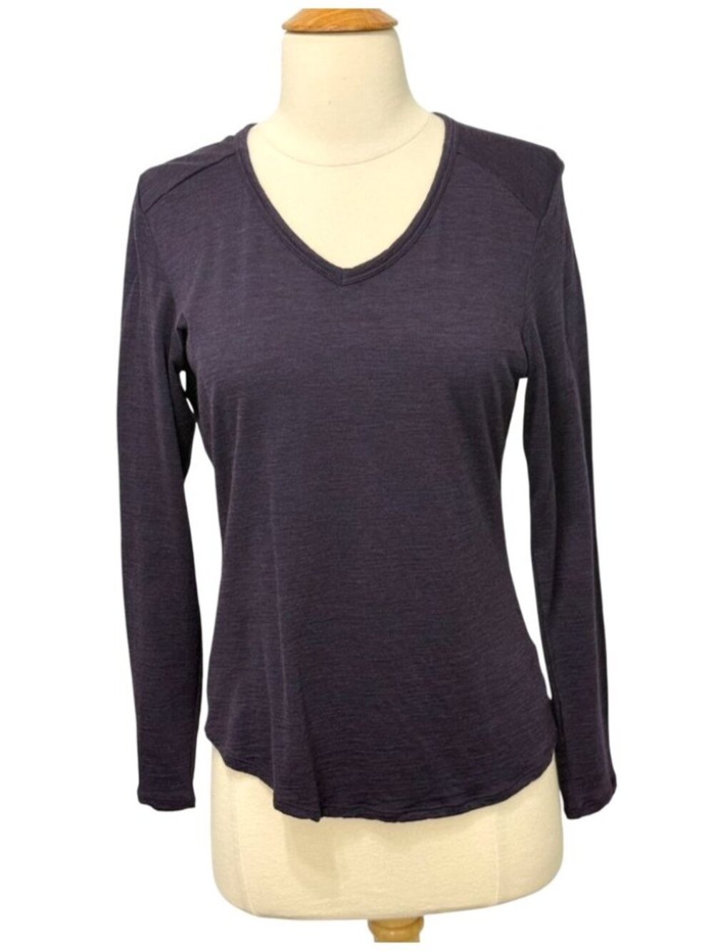 Segments Women's Merino Wool Top Purple Long Sleeve V-Neck Base Layer Size S